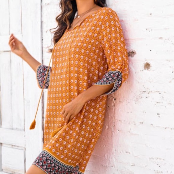 Dresses & Skirts - Hotouch Orange Patterned Boho Dress